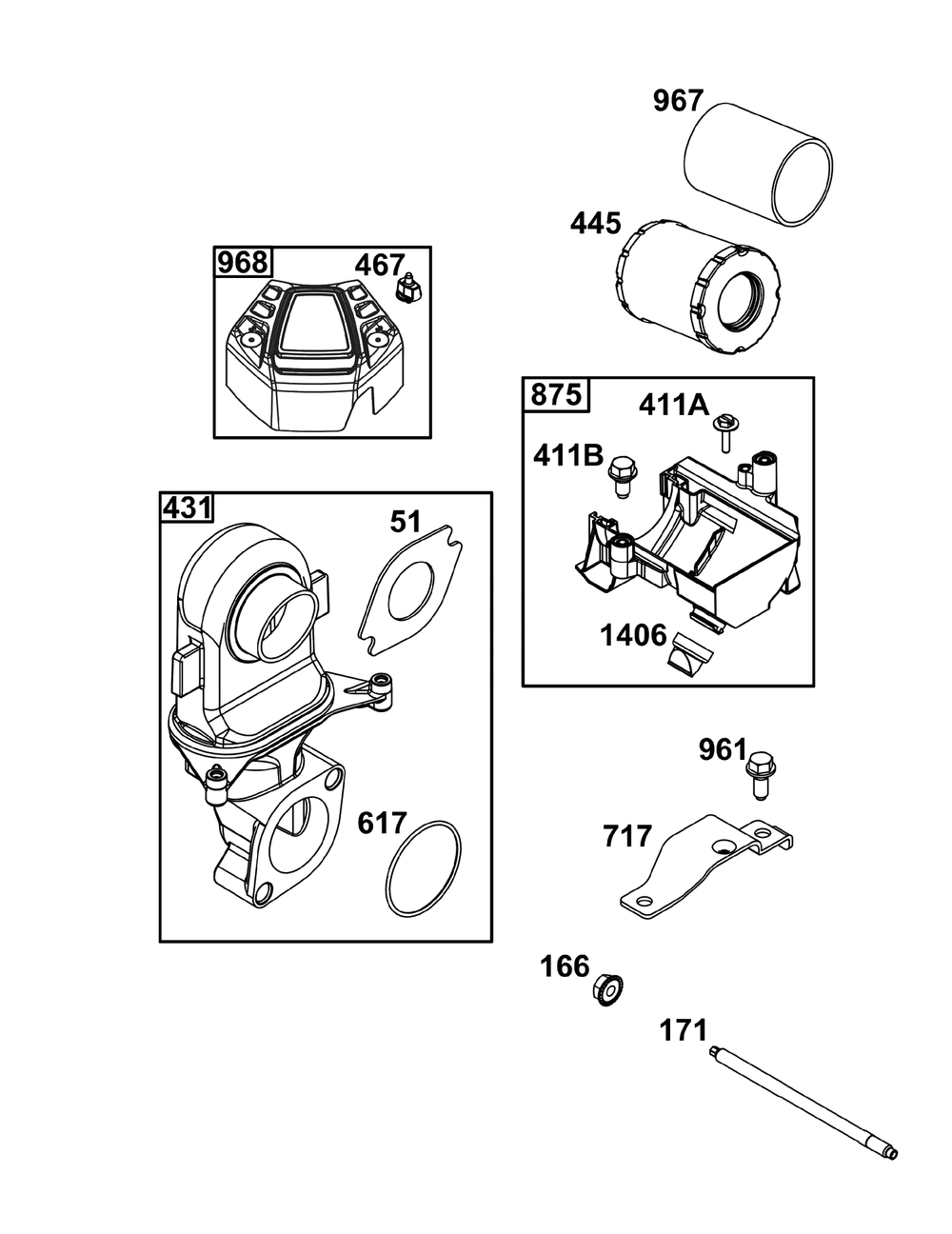 Air Cleaner Group Diagram and Parts List for 44X977-0012-G1  Briggs and Stratton Engine